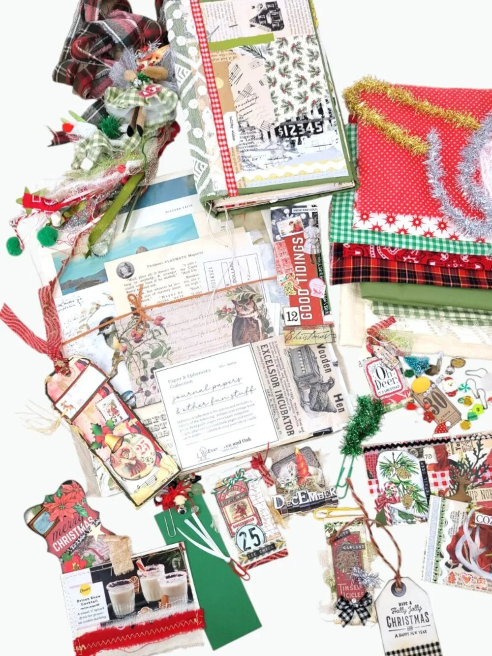 Christmas Junk Journal and Deluxe Kit • 133+ Embellishments • Ready to Decorate